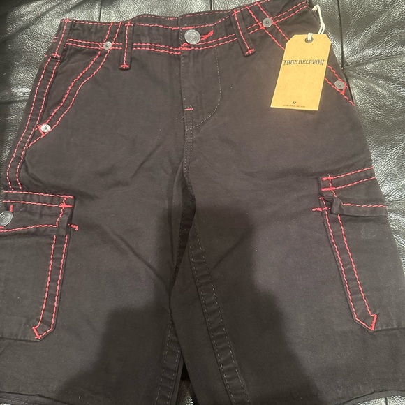 True Religion Black Shorts with Red Accents for Kids - Picture 1 of 2